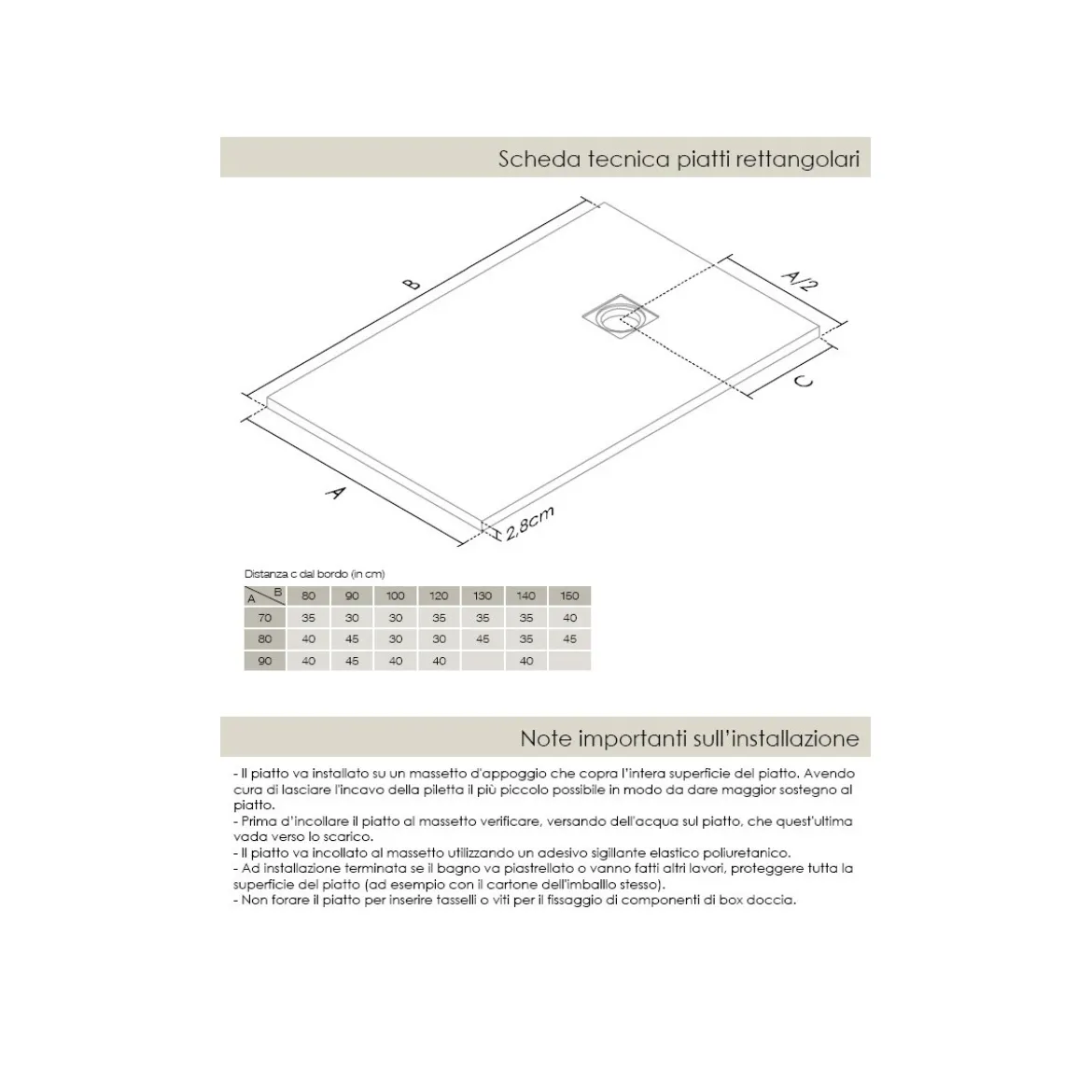Piatto Doccia Bianco Rettangolare Ardesia Effetto Pietra Slim 70 80 90 100