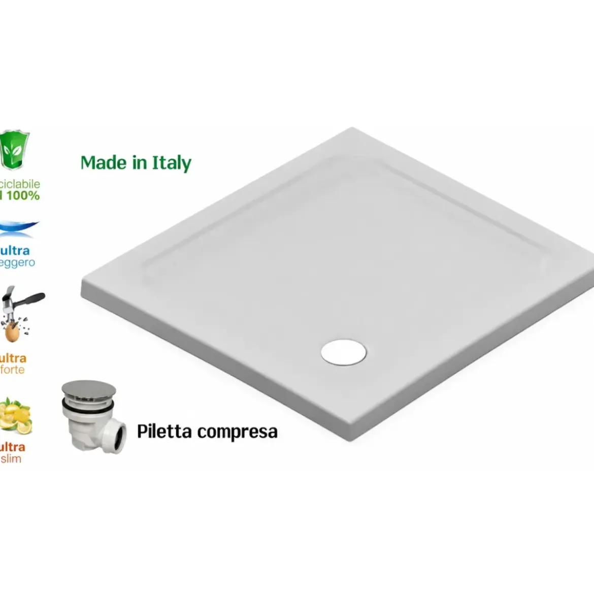 Piatto Doccia in Resina Rettangolare o Quadrato 72 90 76 120 80 120 90 120 Slim