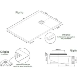 Piatto Doccia Nero Effetto Pietra Slim Filo Pavimento 70 80 100 120 140 Piletta