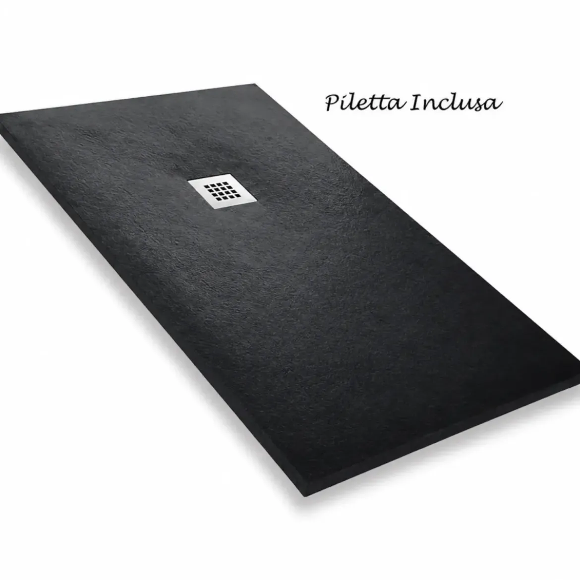 Piatto Doccia Nero Effetto Pietra Slim Filo Pavimento 70 80 100 120 140 Piletta