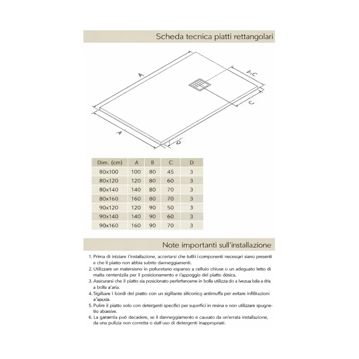 Piatto Doccia Nero Rettangolare 80X100 CM Ardesia Effetto Pietra Slim