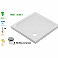 Piatto Doccia Quadrato in Resina 76x76x3 cm Ultrasottile Antiscivolo