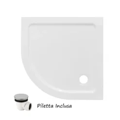 Piatto Doccia Resina Angolare Semicircolare 80x80 90x90 Flat 3cm Bianco Piletta
