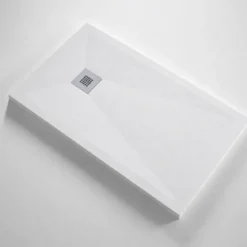 Piatto Doccia Slim Bianco 3 cm Effetto Pietra in Resina Marmo Piletta Scarico