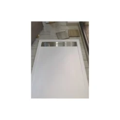 Piatto Doccia Slim Bianco Effetto Pietra Angolare Piletta Ribassata Pavimento