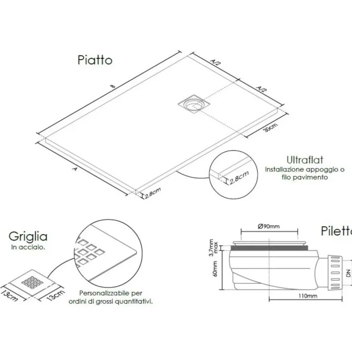 Piatto Doccia Slim Effetto Pietra Filo Pavimento Tagliabile Angolare Marmoresina