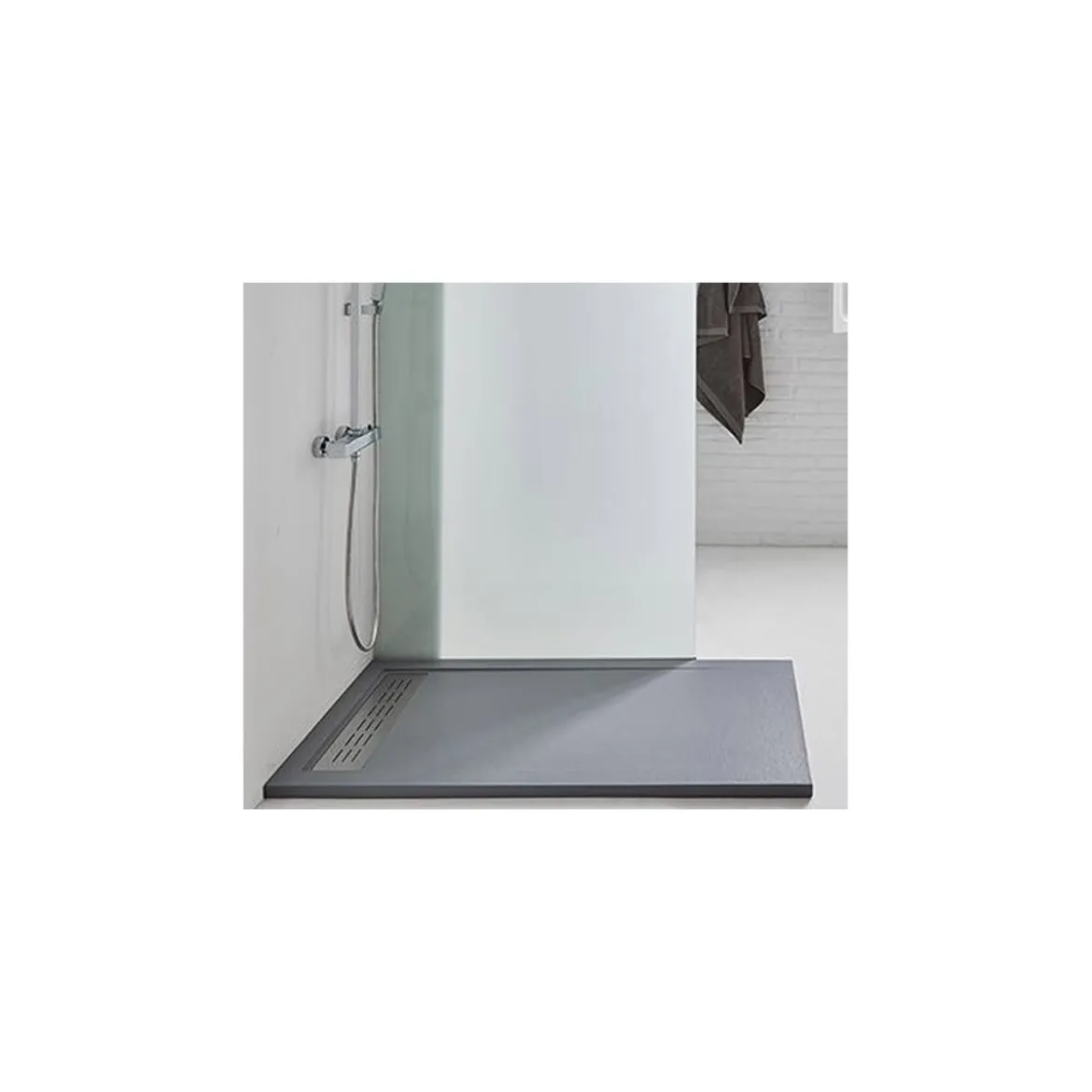 Piatto Doccia Slim Effetto Pietra Angolare Piletta Filo Pavimento Marmoresina