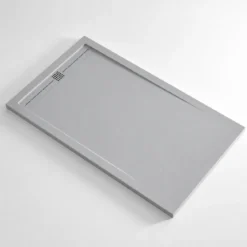 Piatto Doccia Slim Grigio Marmoresina Effetto Pietra Ruvido Pavimento Piletta