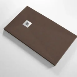 Piatto Doccia Slim Marrone Effetto Pietra Ruvido Resina Marmo Piletta Scarico