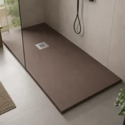 Piatto Doccia Slim Marrone Effetto Pietra Ruvido Resina Marmo Piletta Scarico