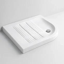 Piatto Doccia 70x90 6.5 cm Bianco Angolare Ceramica Semicircolare con Piletta