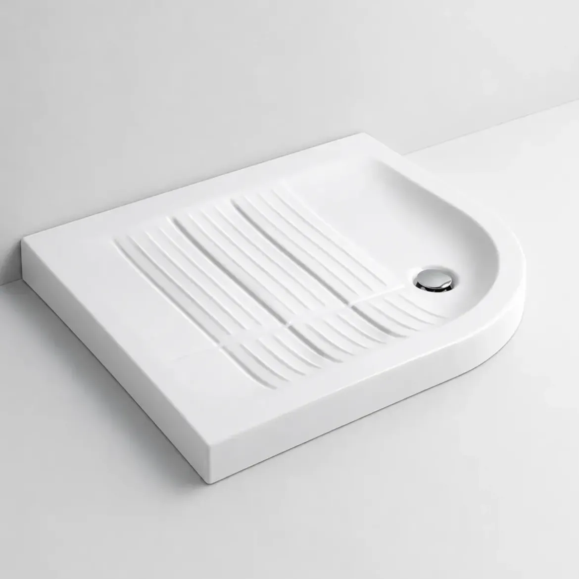 Piatto Doccia 70x90 6.5 cm Bianco Angolare Ceramica Semicircolare con Piletta