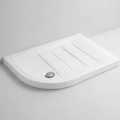 Piatto Doccia 70x90 6.5 cm Bianco Angolare Ceramica Semicircolare con Piletta