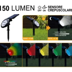 Picchetto Luce Solare LED Colorati Sensore Crepuscolare da Esterno