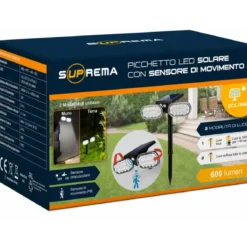 Picchetto Luce Solare 32 LED Regolabile con Sensore Movimento IP65