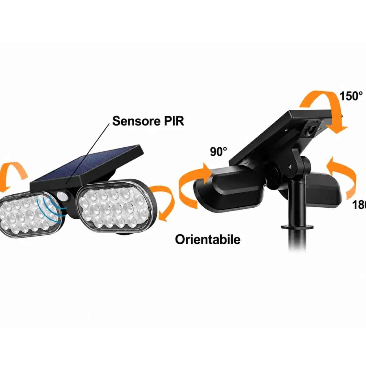 Picchetto Luce Solare 32 LED Regolabile con Sensore Movimento IP65