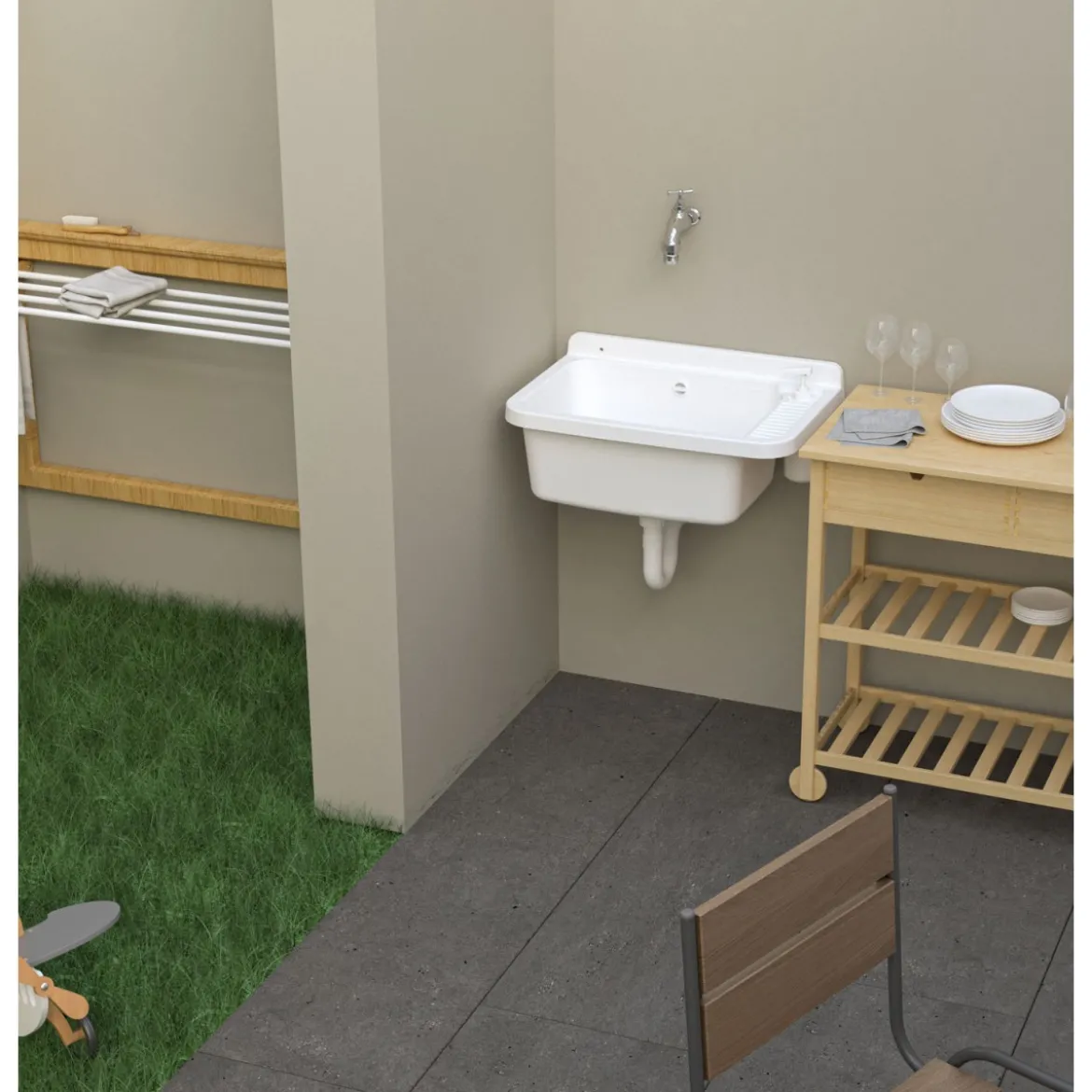 Pilozzo Parete Bianco 59x39x28 cm Resina con Dispenser e Kit Fissaggio