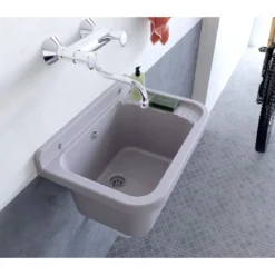 Pilozzo per Esterno Grigio Lavello a Muro 60x34 cm Lavabo Lavanderia
