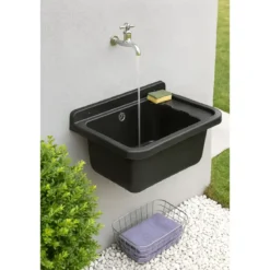 Pilozzo per Esterno Lavello a Muro 60x34 cm Lavabo Nero da Lavanderia