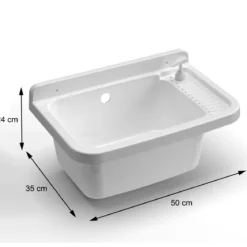 Pilozzo per Esterno 50x35 cm Bianco con Dispenser Sapone Lavabo a Muro
