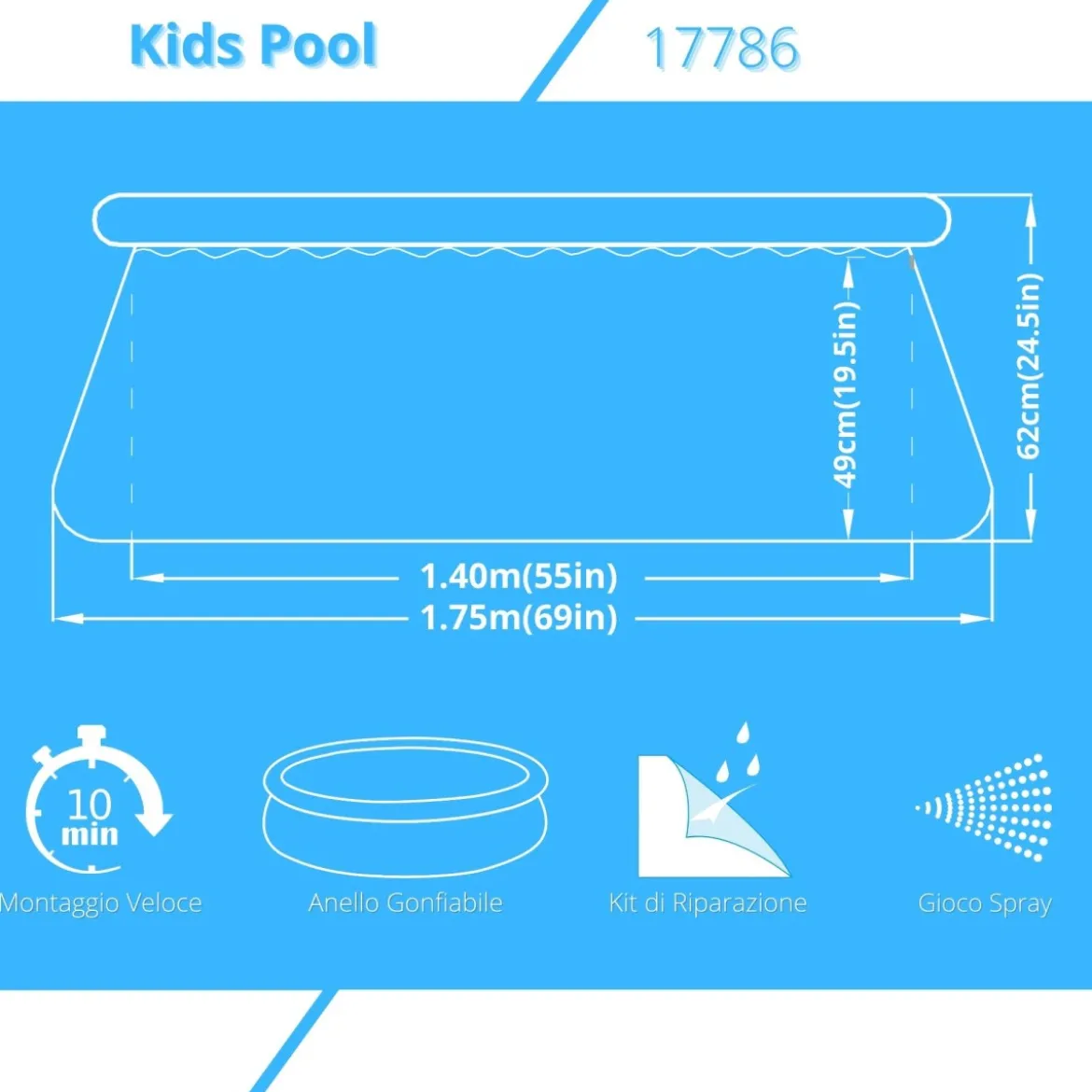 Piscina Dinosauro Verde Gonfiabile per Bambini 175x62 cm