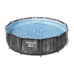 Piscina Fuori Terra con Telaio Rotonda Effetto Legno Scaletta Filtro Pompa Frame