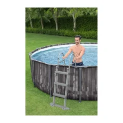 Piscina Fuori Terra con Telaio Rotonda Effetto Legno Scaletta Filtro Pompa Frame