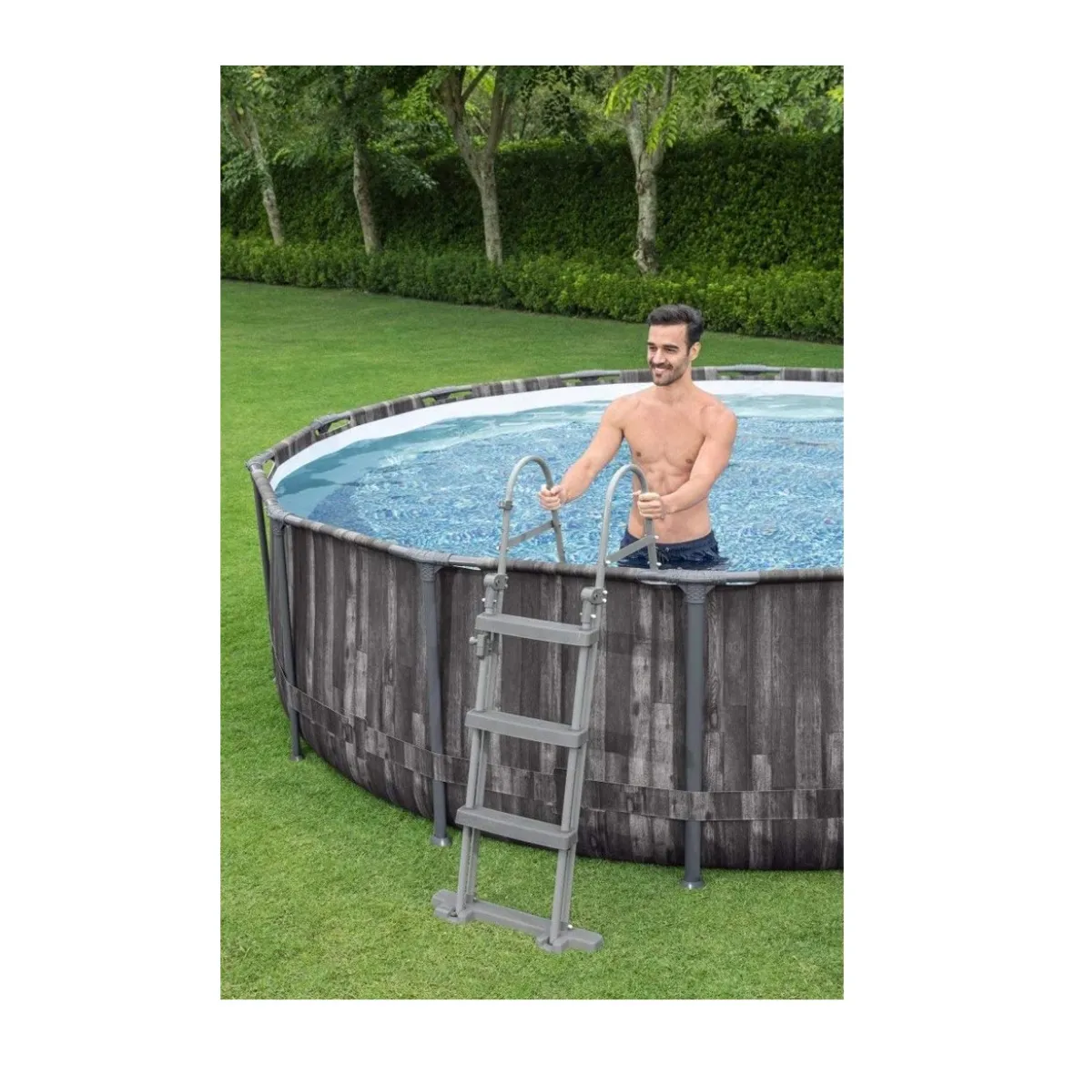 Piscina Fuori Terra con Telaio Rotonda Effetto Legno Scaletta Filtro Pompa Frame