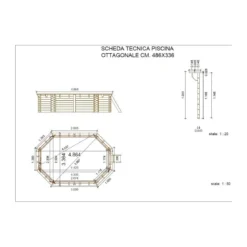 Piscina Fuoriterra in Legno 486x336 Ottagonale con Filtro Liner Skimmer Scaletta