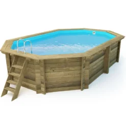 Piscina Fuoriterra in Legno 486x336 Ottagonale con Filtro Liner Skimmer Scaletta