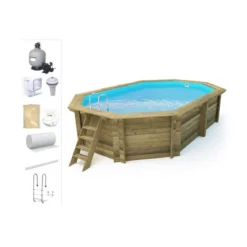 Piscina Fuoriterra in Legno 486x336 Ottagonale con Filtro Liner Skimmer Scaletta