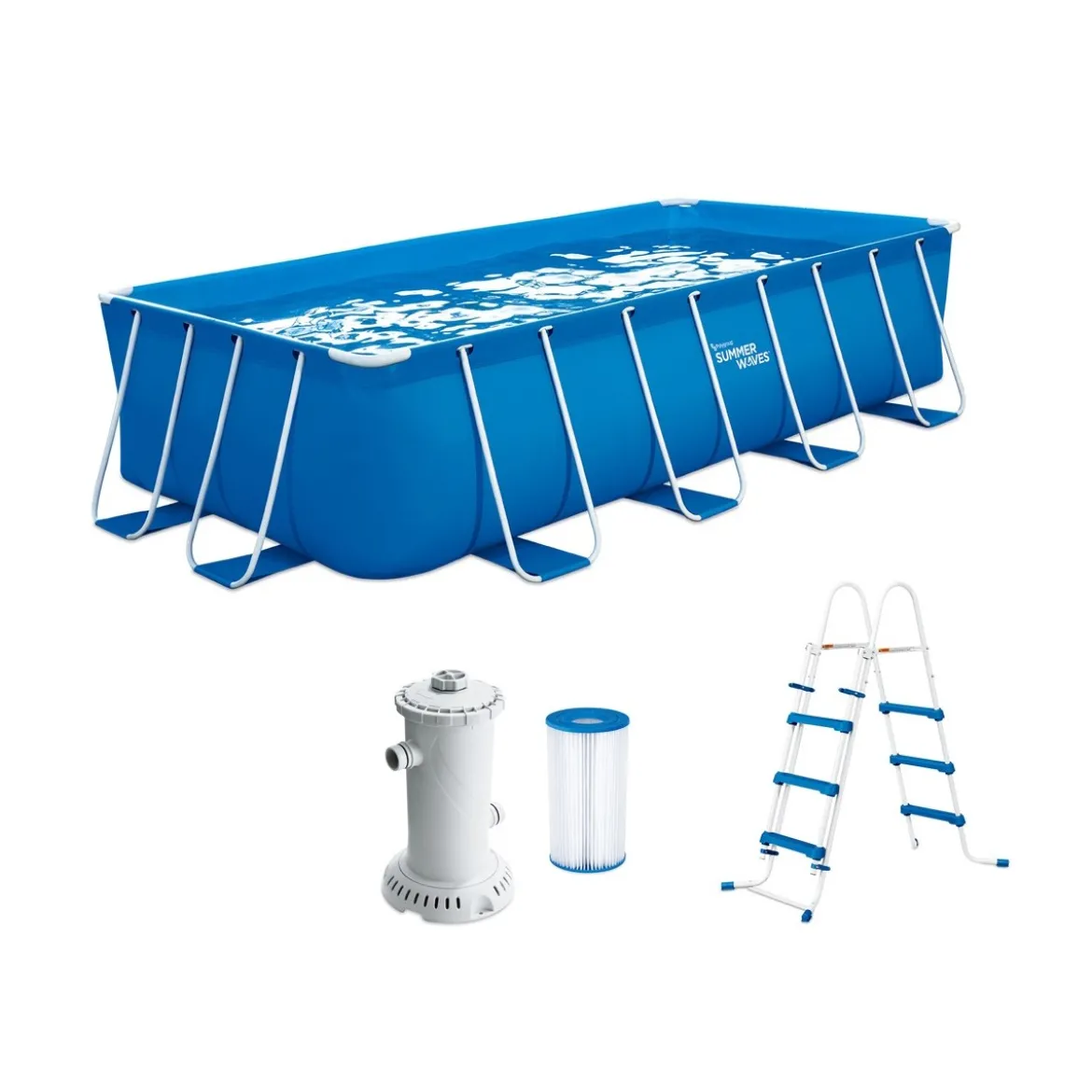 Piscina Fuoriterra 488x244 Rettangolare con Pompa Filtro a Cartuccia Scaletta