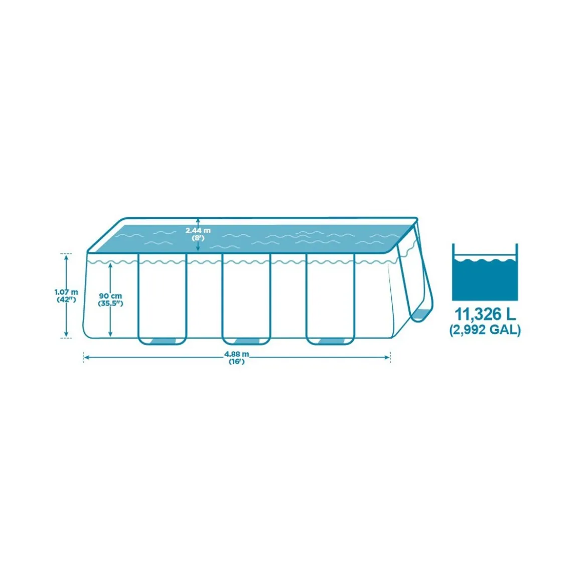 Piscina Fuoriterra 488x244 Rettangolare con Pompa Filtro a Cartuccia Scaletta