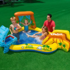 Piscina Gonfiabile Bambini Scivolo Canestro Spruzzatori 249x191x109 cm