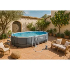 Piscina Ovale Fuori Terra 488x305x107 cm con Telaio e Pompa Filtrante