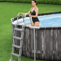 Piscina Ovale 610x366x122 cm Effetto Legno con Pompa Filtro e Accessori