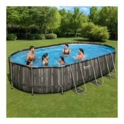 Piscina Ovale 610x366x122 cm Effetto Legno con Pompa Filtro e Accessori