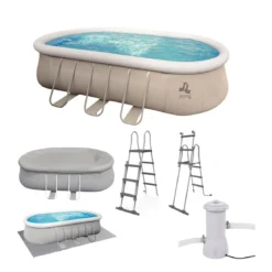 Piscina Ovale 610x360x122 Gonfiabile Pompa Filtro Cartuccia 2 Teli + Scaletta