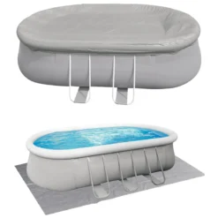 Piscina Ovale 610x360x122 Gonfiabile Pompa Filtro Cartuccia 2 Teli + Scaletta