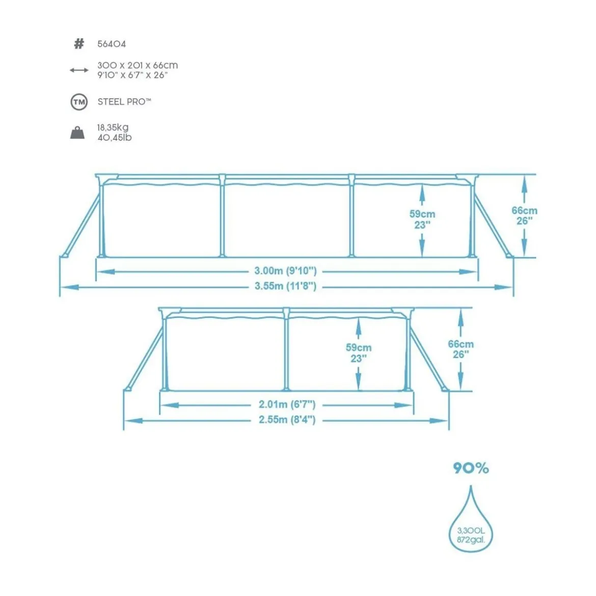 Piscina Rettangolare Steel Pro Frame 300x200 Fuoriterra Senza Pompa Filtro Bimbi