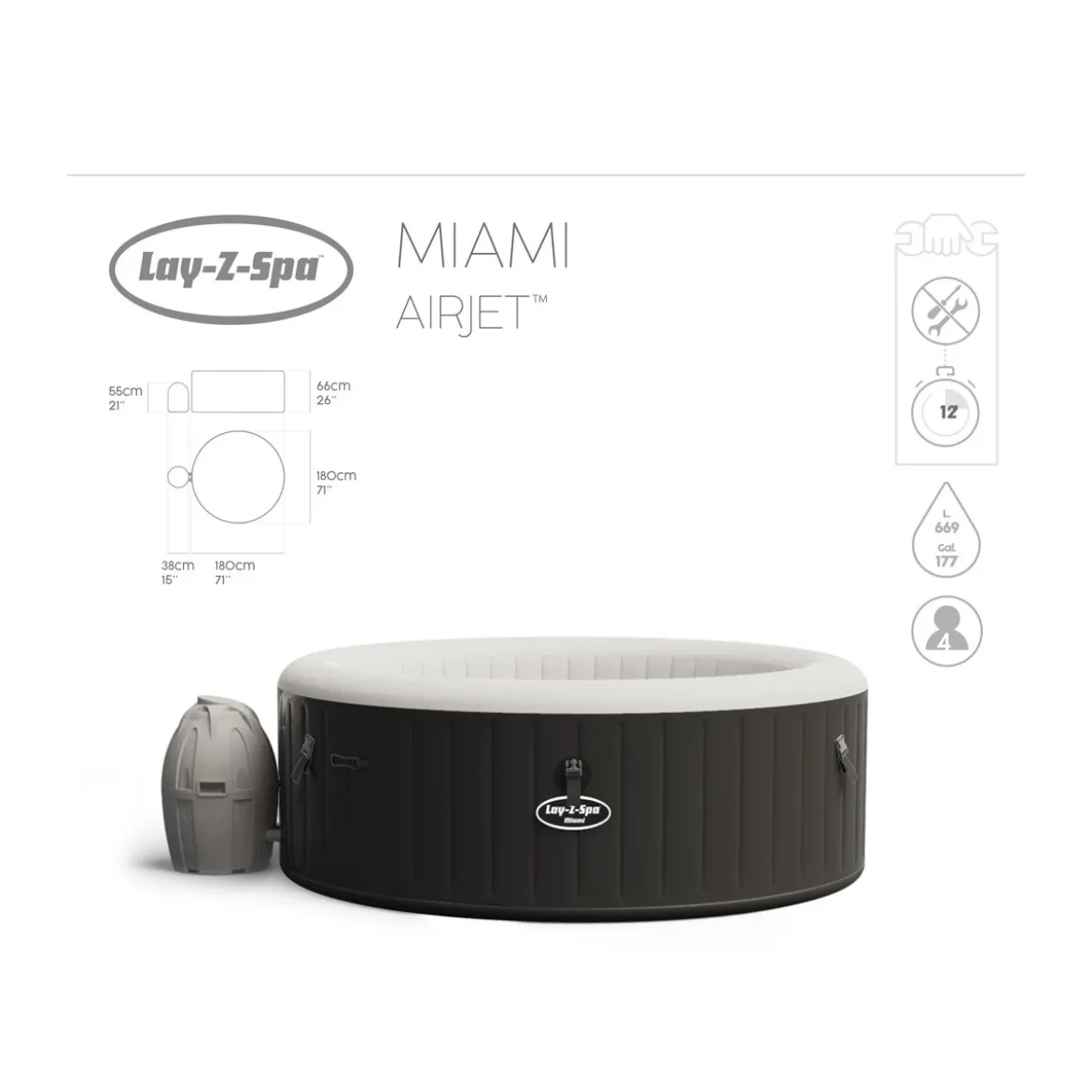 Piscina Spa Idromassaggio Lay-Z Miami Gonfiabile