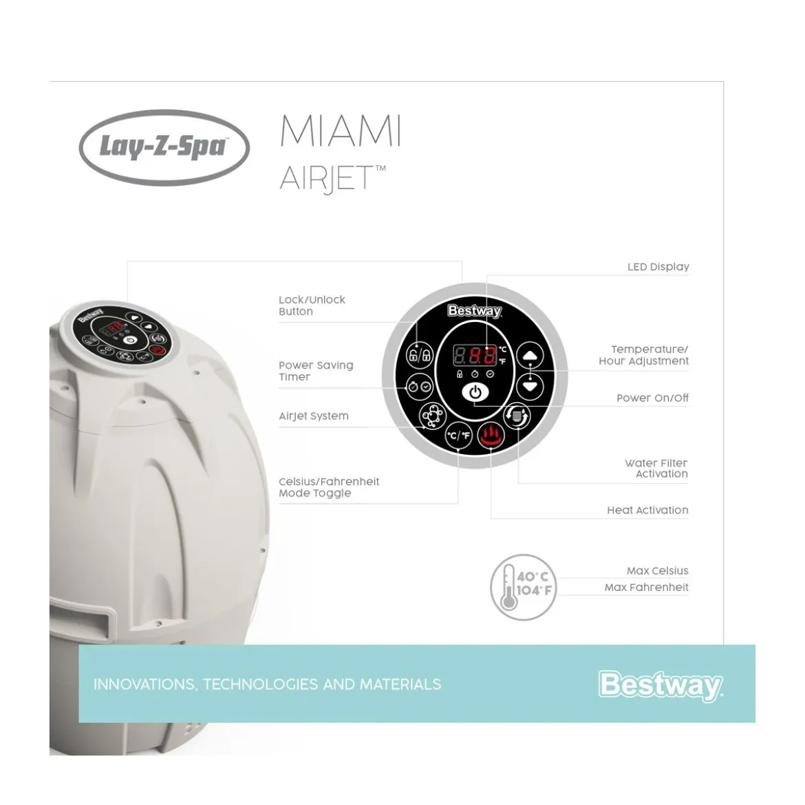 Piscina Spa Idromassaggio Lay-Z Miami Gonfiabile