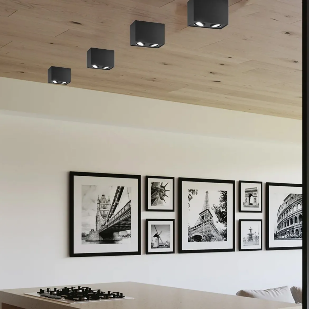 Plafoniera in Alluminio Nero Lampada Intec da Soffitto Faretto Quadrato