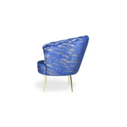 Poltrona a Conchiglia in Velluto Blu e Oro