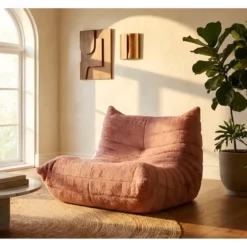 Poltrona Bouclé Compressa Rosa Imbottita Moderna per Salotto Lounge