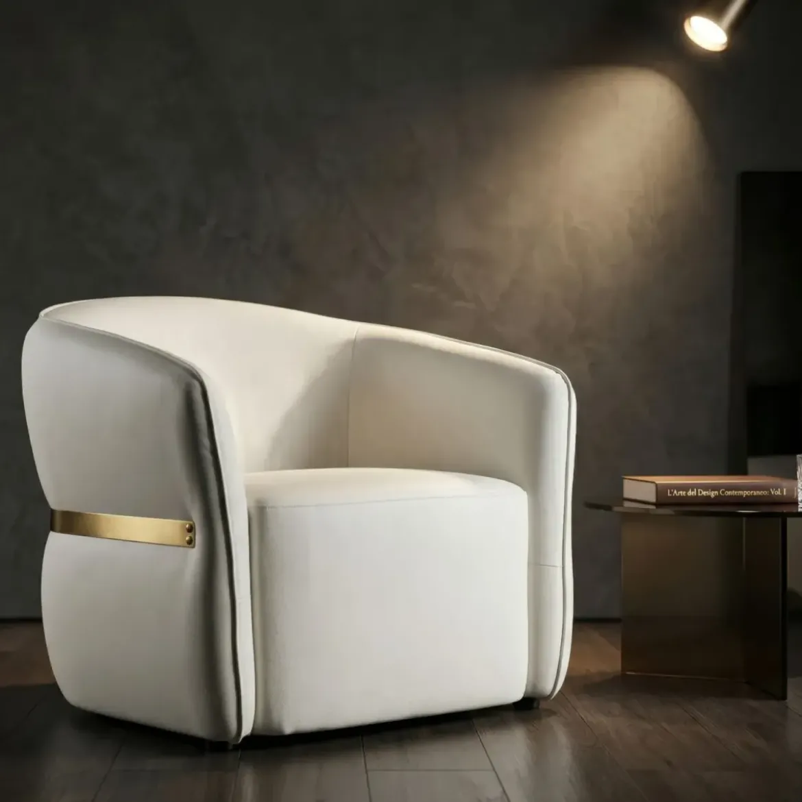 Poltrona con Braccioli Similpelle Bianco Base Metallo Oro Soggiorno