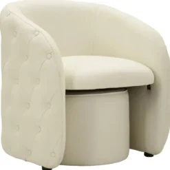 Poltrona con Pouf Poggiapiedi Bianco Similpelle per Soggiorno Camera
