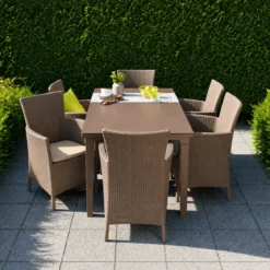 Poltrona da Esterno Cappuccino in Resina Rattan con Cuscino Sabbia