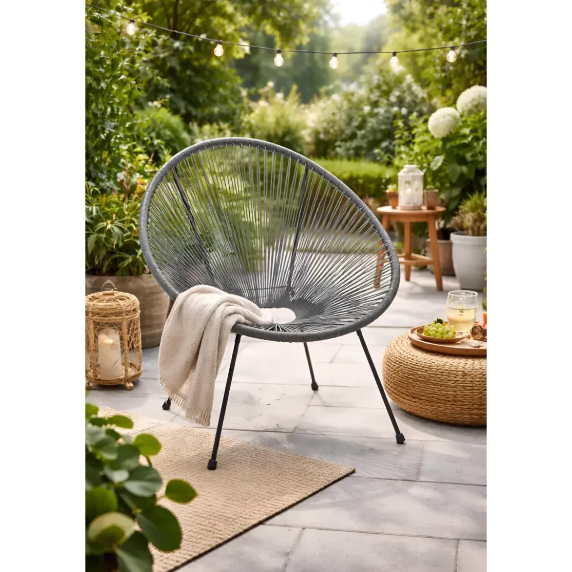 Poltrona da Esterno Intrecciata Struttura Acciaio Grigio Effetto Rattan