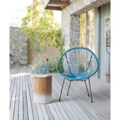 Poltrona da Esterno Intreccio Effetto Rattan Struttura Acciaio Azzurro